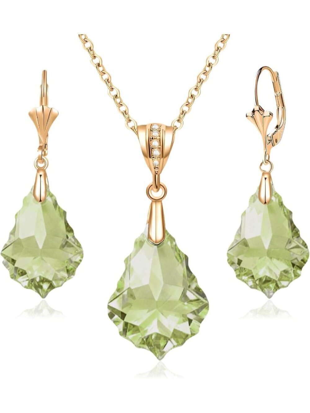 Women's Fern Green Evevic Austrian Crystals Baroque Pendant Necklace Earrings